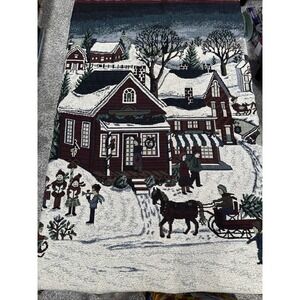Vintage Christmas Village 46x54 Snow Throw Blanket Tapestry Folk Grandma‎ Sleigh